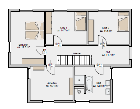 Einfamilienhaus im Bauhausstil 186 - Grundriss OG