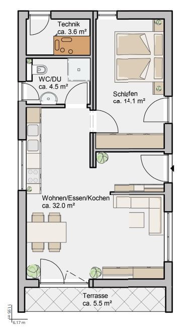 Flexibles Singlehaus 54 - Grundriss