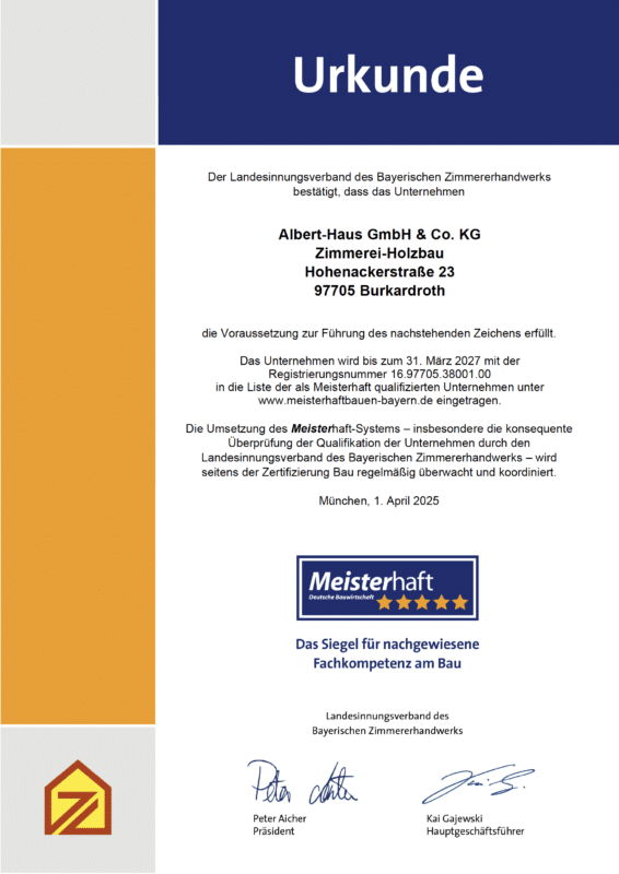 Meisterhaft Urkunde 2025-2027