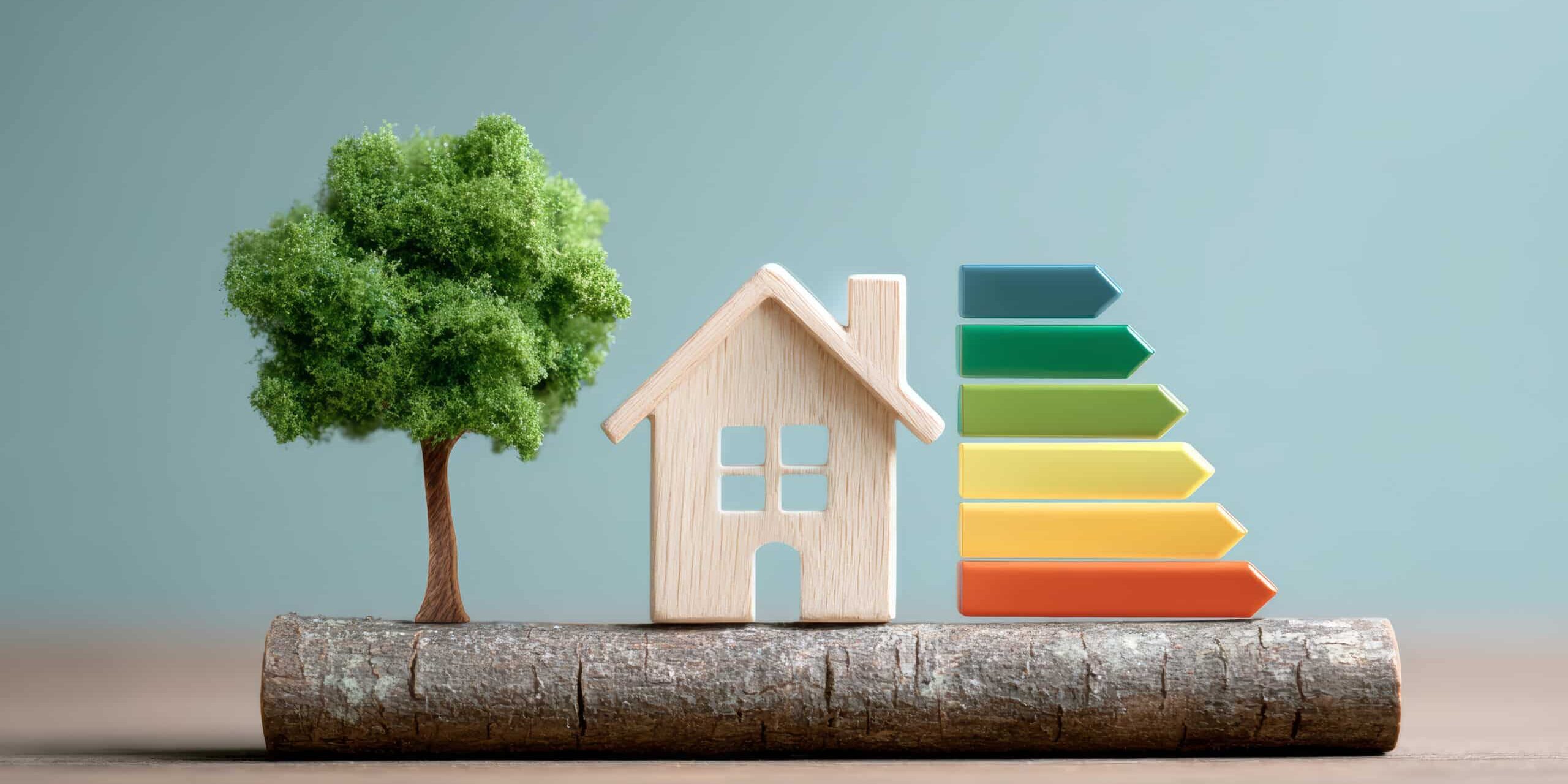 Energy efficiency eco home wooden house rating scale sustainability green living renewable efficiency class conservation environment calm