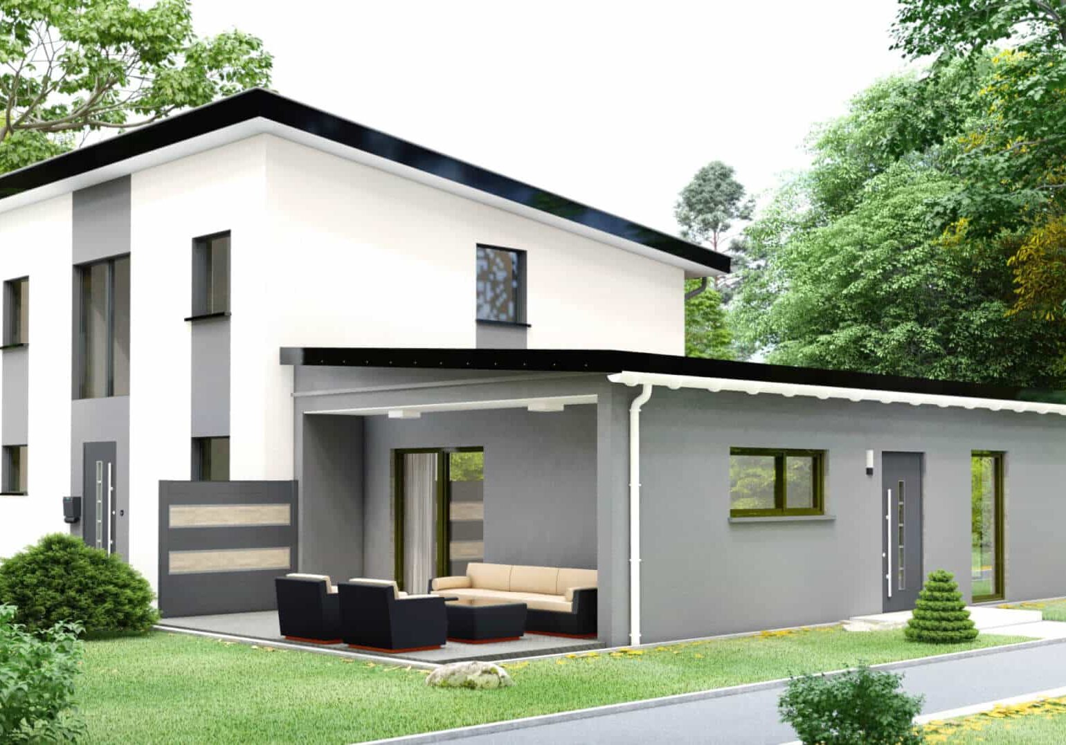 Anbau an ein Singlehaus mit Fertigbauelementen